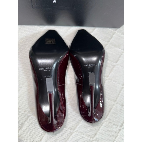 Luxury Saint Laurent Burgundy Patent Pumps - Gold Chain Accent Size 6.5 - Picture 8 of 12